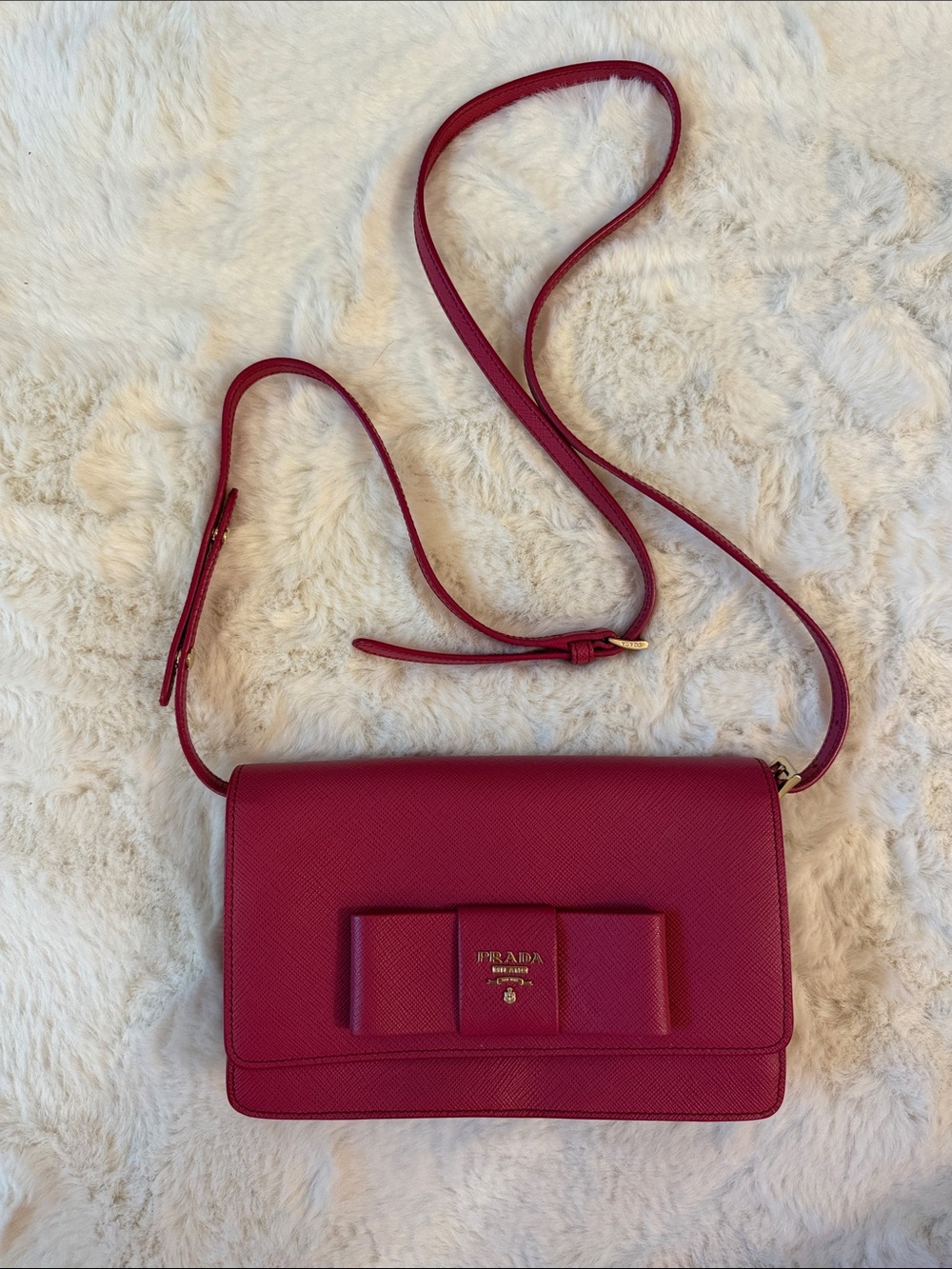 Prada Fuxia Saffiano Lux Leather Bow bag